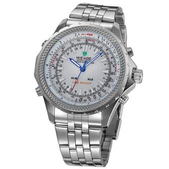 WEIDE Men's Fashion Sports LED Analog Digital Quartz Waterproof Silver Steel Watch (Intl)  
