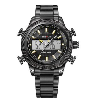WEIDE Men's Luxury Sport Watch Dual Time Alarm Stopwatch Waterproof Stainless Steel (Yellow) - Intl  