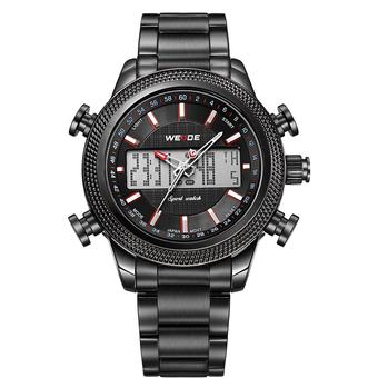 WEIDE Men's Luxury Sport Watch Dual Time Alarm Stopwatch Waterproof Stainless Steel (Red) (Intl)  