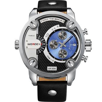 WEIDE Men's Military Watch Analog Display Big Dial Fashion Leather Strap Watch (Blue) - Intl  