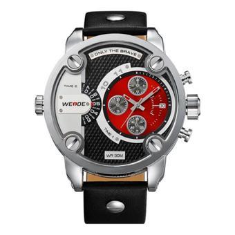 WEIDE Men's Military Watch Analog Display Big Dial Fashion Leather Strap Watch (Red) - Intl  