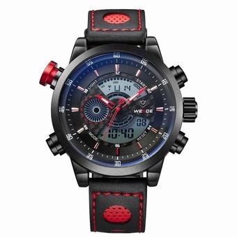 WEIDE Sports Watch Waterproof Hardlex Surface Leather Wrist Band Analog Digital Dual Time Zones (Red) (Intl)  