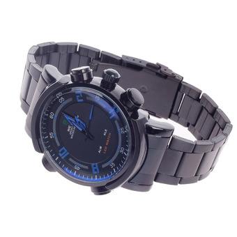 WEIDE WH-1101 Men's Quartz & LED Dual Time Display Sport Wrist Watch - Black + Blue (1 x CR2016)  