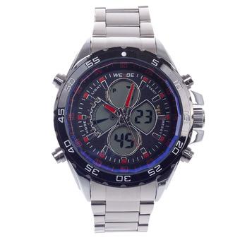 WEIDE WH-1103 Vogue Men's Quartz & LED Dual Time Display Wrist Watch - Silver + Black (1 x CR2016)  