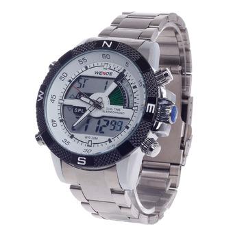 WEIDE WH-1104 Vogue Men's Quartz & LED Dual Time Display Wrist Watch Silver With Black  