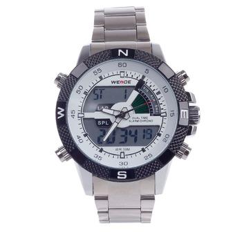 WEIDE WH-1104 Vogue Men's Quartz & LED Dual Time Display Wrist Watch - Silver + Black (1 x CR2016)  