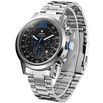 WEIDE WH-3311 Men's Fashion Stainless Steel Band 3ATM Waterproof Quartz Watch With Calendar - Black + Blue + Silver  