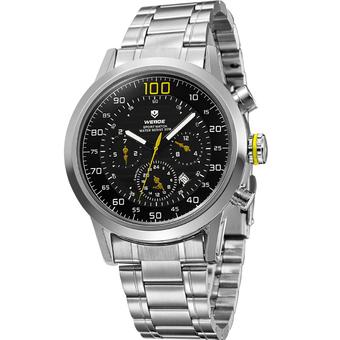 WEIDE WH-3311 Men's Fashion Stainless Steel Band 3ATM Waterproof Quartz Watch With Calendar - Black + Yellow + Silver  