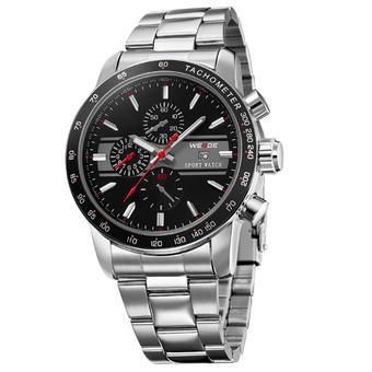 WEIDE WH-3313 Men's Fashion Stainless Steel Band 3ATM Waterproof Quartz Analog Watch Black With Red And Silver  