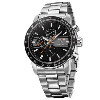 WEIDE WH-3313 Men's Fashion Stainless Steel Band 3ATM Waterproof Quartz Analog Watch Black With Orange And Silver  