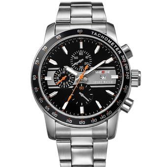 WEIDE WH-3313 Men's Fashion Stainless Steel Band 3ATM Waterproof Quartz Analog Watch With Calendar - Black + Orange + Silver - Intl  