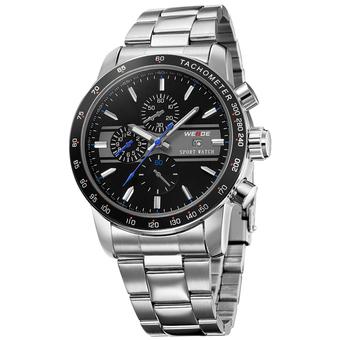 WEIDE WH-3313 Mens Fashion Stainless Steel Band 3ATM Waterproof Quartz Analog Watch With Calendar(Black Blue Silver) (Intl)  