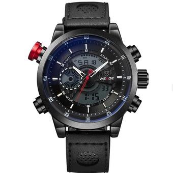 WEIDE WH-3401 Men' Luxury Genuine Leather Strap Quartz Digital LCD Back Light Military Sport Wristwatch ( blue&red ) (Intl)  