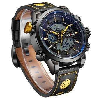 WEIDE WH-3401 Men' Luxury Genuine Leather Strap Quartz Digital LCD Back Light Military Sport Wristwatch ( yellow ) (Intl)  