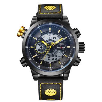 WEIDE WH-3401 Men' Sport Wristwatch Luxury Genuine Leather Strap Quartz Digital LCD Back Light Military (Intl)  
