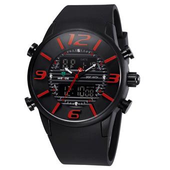 WEIDE WH-3402 Men' Luxury PU Rubber Strap LCD Back Light Military Army Diver Sport Wristwatch - Black + Red  