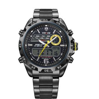 WEIDE WH-3403 Men's Casual Stainless Steel Analog and Digital Water Resistant Wristwatch Black + Yellow  