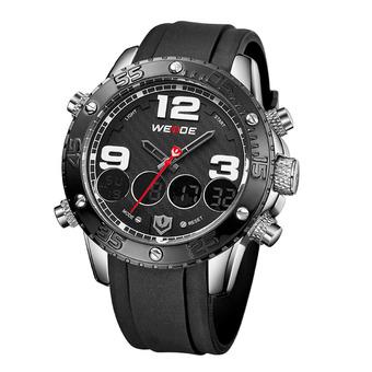 WEIDE WH-3405 Men' Luxury PU Leather Strap Quartz & Digital LCD Back Light Military Sport Wristwatch - Black + Silver + White (Intl)  