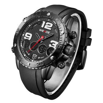 WEIDE WH-3405 Men' Luxury PU Leather Strap Quartz & Digital LCD Back Light Military Sport Wristwatch - Black + White (Intl)  