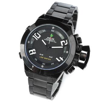 WEIDE WH1008-B1 Men's Stainless Steel Quartz LED Analog with Digital Wrist Watch (Black)  