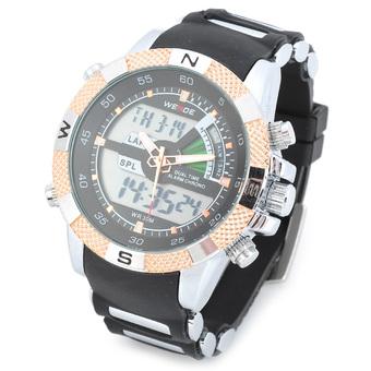 WEIDE WH1104PU-BG Men's Wrist Watch Resin Band Quartz Digital Analog   (Black & Silver & Rosy Gold) (Intl)  
