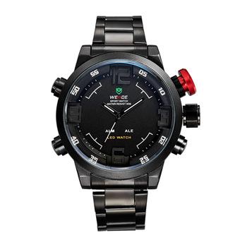 WEIDE WH2309 Sport Stainless Steel Quartz Analog + Digital Wrist Watch w/ Calendar + Alarm - Black  