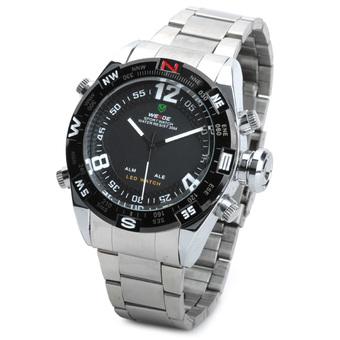 WEIDE WH2310-1 Stainless Steel Band Analog + Digital LED Quartz Wrist Watch for Men's (Silver)  