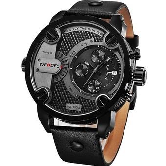 WEIDE WH3301 Men Sports Watch Genuine Leather Strap Waterproof Oversize Quartz Wristwatch (Black Black Dial) (Intl)  