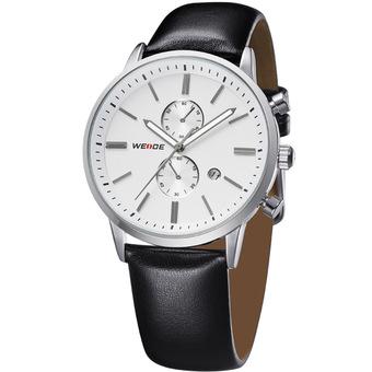 WEIDE WH3302 Men's Sports Genuine Leather Strap Stainless Steel Case Quartz Watch White With Silver (Intl)  