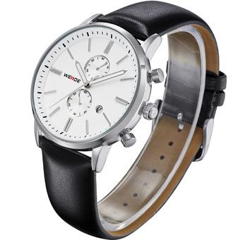WEIDE WH3302 Men's Sports Genuine Leather Strap Stainless Steel Case Quartz Watch - White + Silver - Intl  