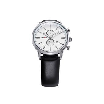 WEIDE WH3302 Men's Sports Genuine Leather Strap Stainless Steel Case Quartz Watch(White + Silver)  
