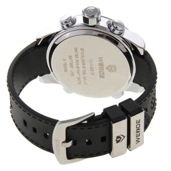 WEIDE WH3315 Digital LCD Analog Dual Time Date Display Alarm Wristwatch 30m Waterproof PU Rubber Strap Quartz Sport Watch for Men (Silver + White)  