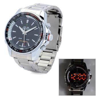 WEIDE WH903 Stainless Steel Analog Digital Quartz LED Wrist Watch for Men(Silver) (Intl)  