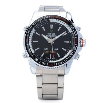 WEIDE WH903 Stainless Steel Analog + Digital Quartz LED Wrist Watch for Men Silver (Intl)  