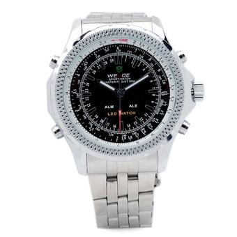 WEIDE WH904 Men’s Stainless Steel Digital + Analog Quartz LED Wrist Watch Silver (Intl)  