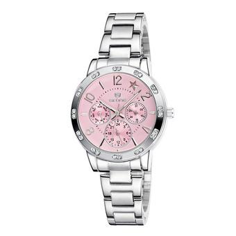 WEIQIN Brand waterproof watch fashion personality really three stainless steel watchband Mens Watch-Silver Pink (Intl)  