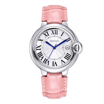 WEIQIN brand watch with calendar leather table ladies Business Casual watch waterproof watch-Pink White (Intl)  