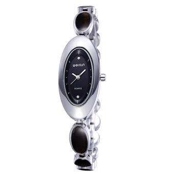 WEIQIN brand women's watches are oval female stereo Diamond Dial Watch-Silver Black (Intl)  
