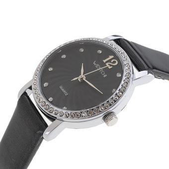 WESTCHI W3113LBK-1 Women's Fashion Rhinestone Inlaid Leather Band Waterproof Quartz Watch (1*LR626) - Black  
