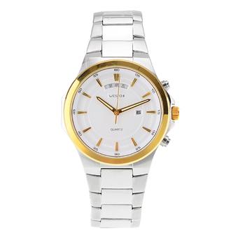 WESTCHI W9102GDTT-4T3 Men's Fashion Multifunctional Stainless Steel Band Waterproof Quartz Watch (1*LR626) - Silver + Gold (Intl)  