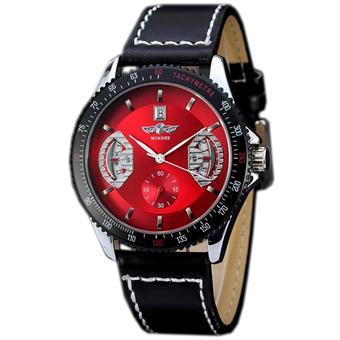WINNER Automatic Mechanical Calendar Leather Strap Mens Sport Watch Red Dial WW166 (Intl)  