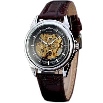 WINNER Classic Automatic Mechanical Skeleton Brown Leather Mens Wrist Watch WW261 (Intl)  