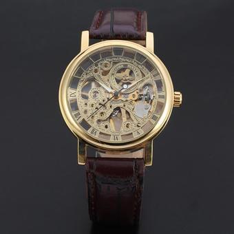 WINNER Classic Gold Skeleton Mechanical Hand Wind Men's Leather Wrist Watch WW296 (Intl)  