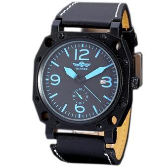 WINNER Date Automatic Mechanical Sport Style Men Black Leather Strap Watch WW098 (Intl)  