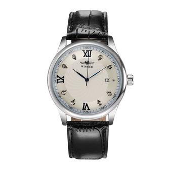WINNER Fashion Self-winding Automatic Mechanical Watch Comfortable Leather Strap Stylish Rhinestone Unisex Wristwatch with Calendar (Intl)  
