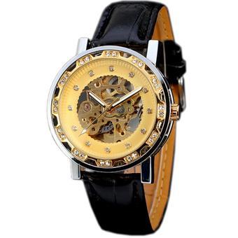 WINNER Luxury Automatic Mechanical Skeleton Leather Mens Watch Gold Dial WW273 (Intl)  