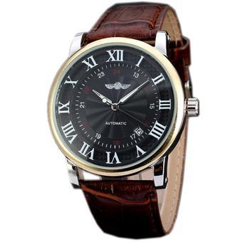 WINNER Luxury Dress Automatic Mechanical Mens Brown Leather Watch Black Dial WW249 (Intl)  