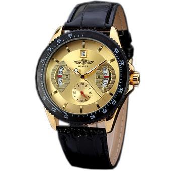 WINNER Luxury Gold Dial Automatic Mechanical Leather Strap Men Sport Watch WW168 (Intl)  