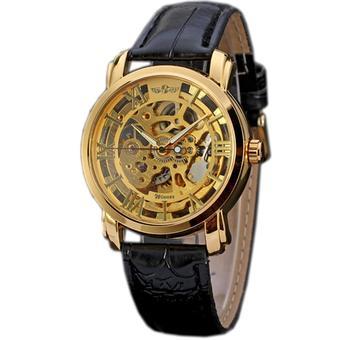 WINNER Luxury Leather Strap See Through Automatic Mechanical Men Watch Gold WW115 (Intl)  