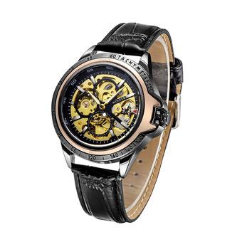 WINNER Luxury Skeleton Automatic Men Mechanical Watch Luminous PU Leather Hollow-out Self-winding Business Man Casual Wristwatch with Box- Intl  